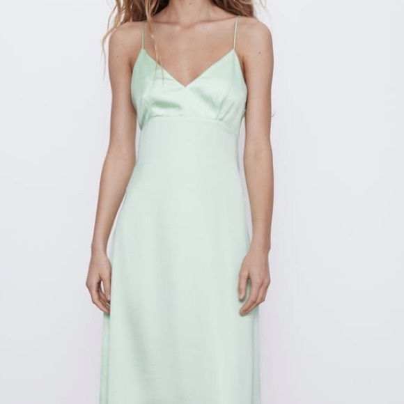 Zara Dresses Zara Light Green Satin Cut Out Dress Poshmark